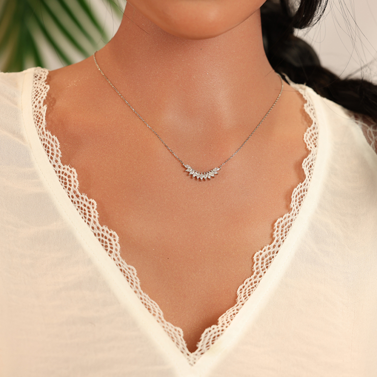 Collier en argent rhodié chaîne avec navettes d\'oxydes blancs 42+3cm - Vue 20