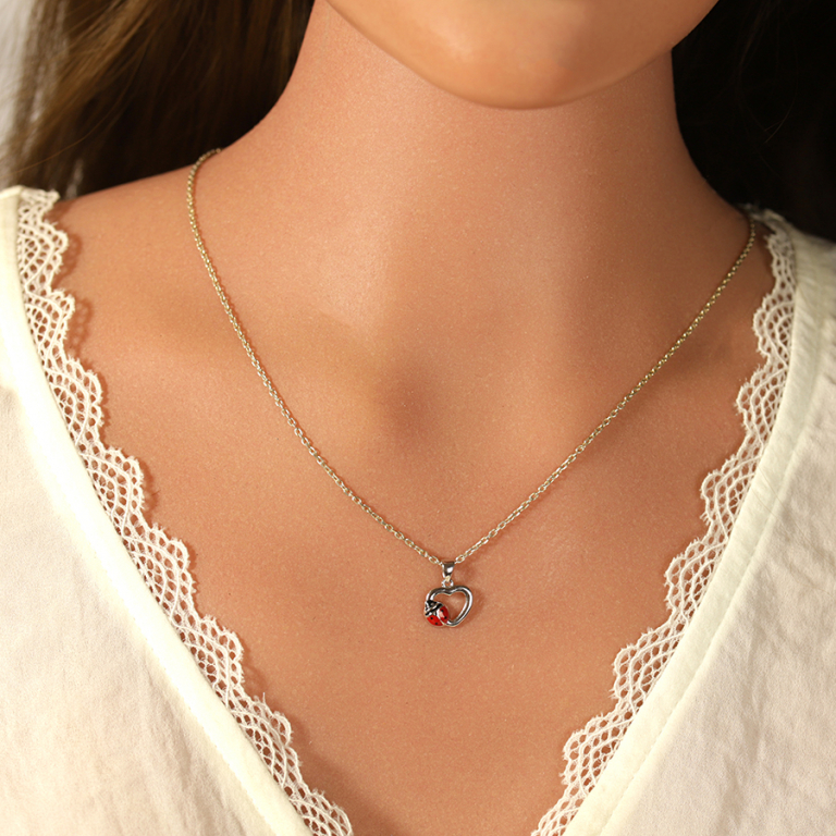 Collier enfant en argent rhodié chaîne avec pendentif coeur et coccinelle 36+2cm - Vue 20