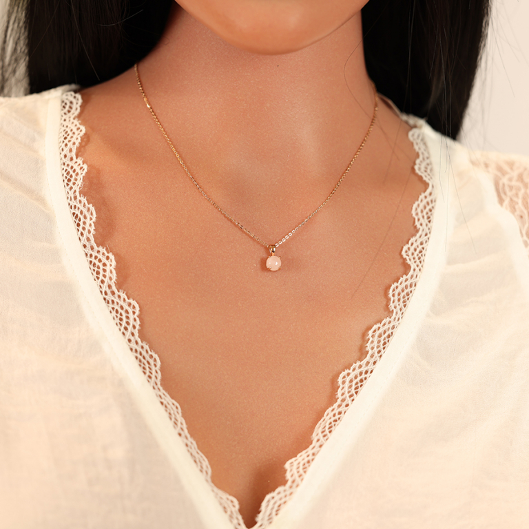 Collier en argent rose chane avec pendentif pierre vritable Quartz rose 6.5mm 42+3cm - Vue 20