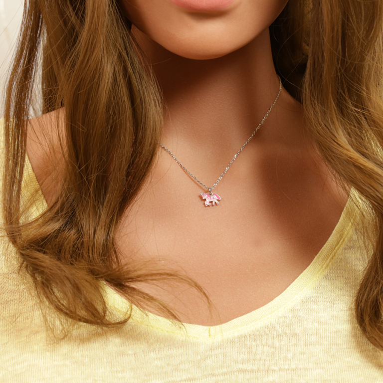 Collier enfant en argent rhodi chane avec pendentif licorne rose 35+5cm - Vue 20