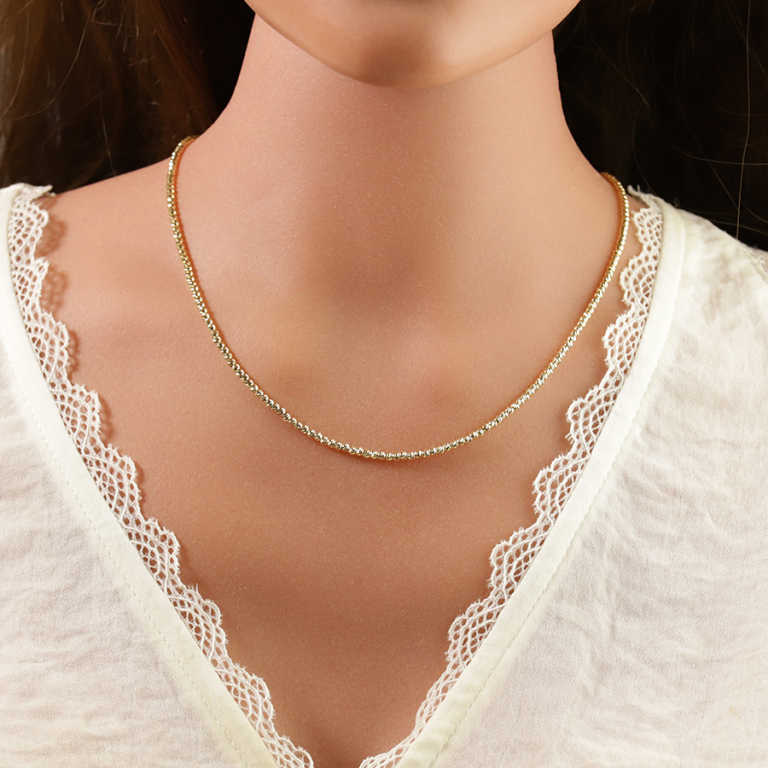 Collier en argent doré boules diamantées -38+5cm - Vue 20