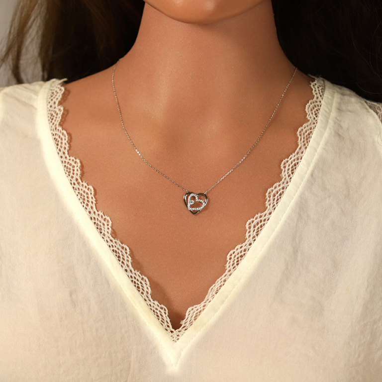 Collier en argent rhodié coeurs avec oxydes blancs - 38+5cm - Vue 20