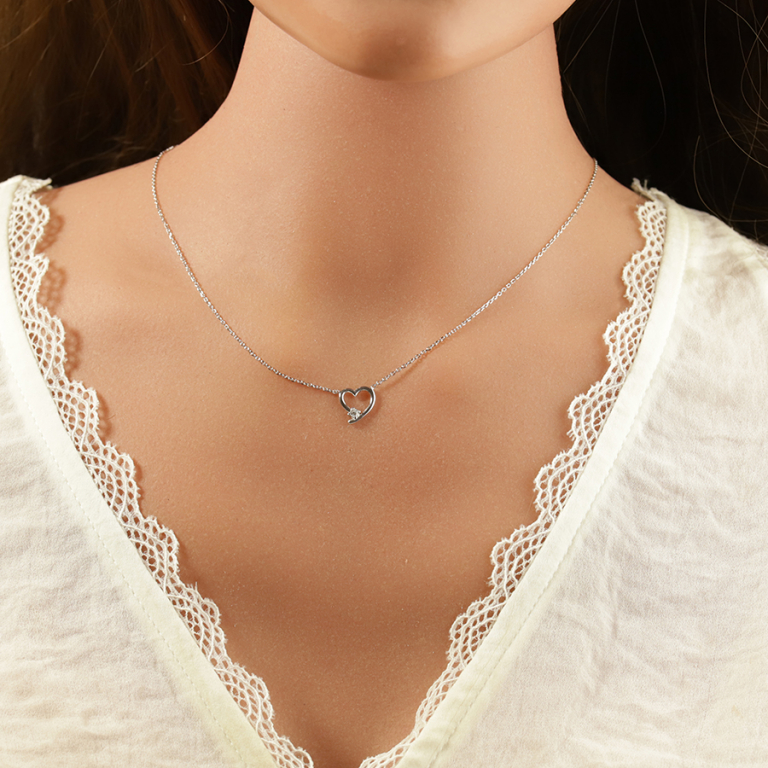 Collier en argent rhodié motif co eur un oxyde blanc serti - 40+5cm - Vue 20