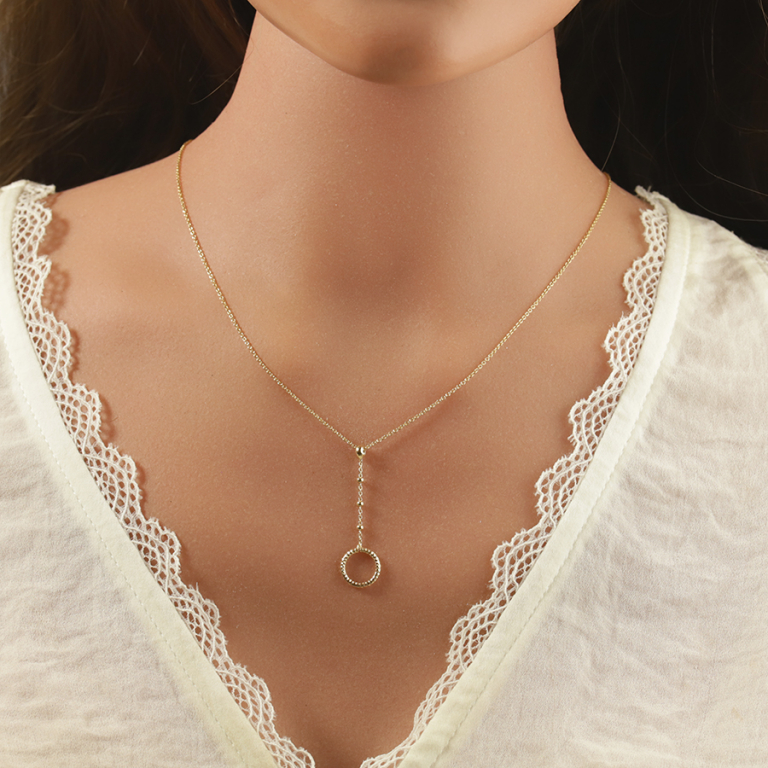Collier en argent dor forme Y et cercle - 40+5cm - Vue 20