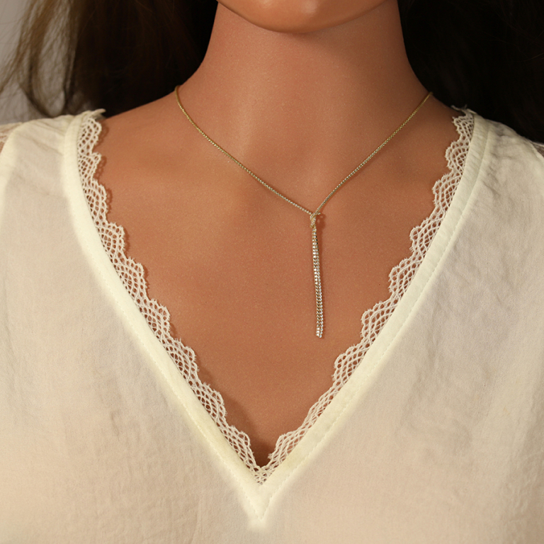 Collier en argent dor forme oxydes blancs sertis tennis avec noeud  - 38+5cm - Vue 20