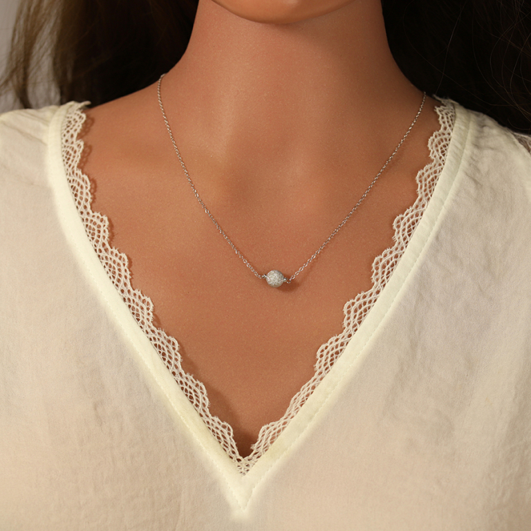 Collier en argent rhodi boule givre - 38+5cm - Vue 20