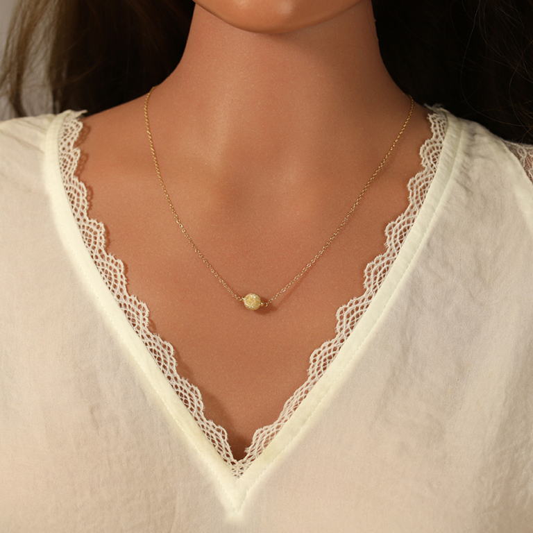 Collier en argent doré boule givrée - 38+5cm - Vue 20