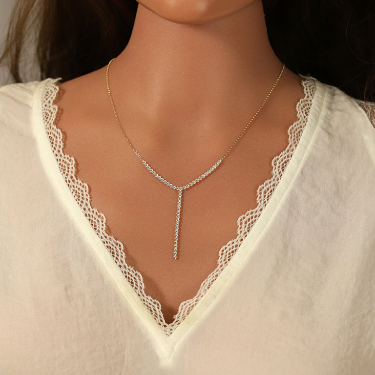 Collier en argent dor forme cravate oxydes blancs sertis tennis 3mm - 38+5cm - Vue 20