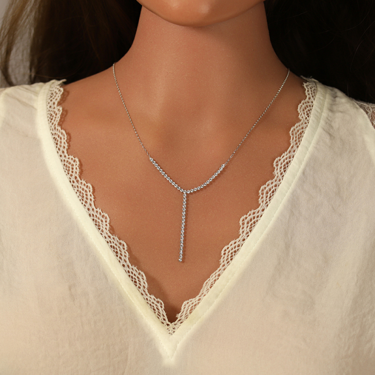 Collier en argent rhodié forme cravate avec oxydes blancs sertis tennis 3mm - 38+5cm - Vue 20