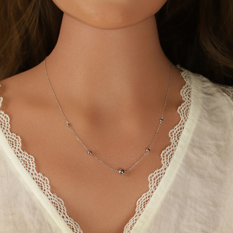 Collier en argent rhodi boules - 41+3cm - Vue 20