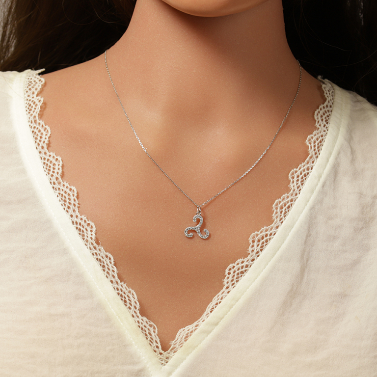 Collier en argent rhodié pendentif triskel 14mm avec oxydes blancs - 40+5cm - Vue 20