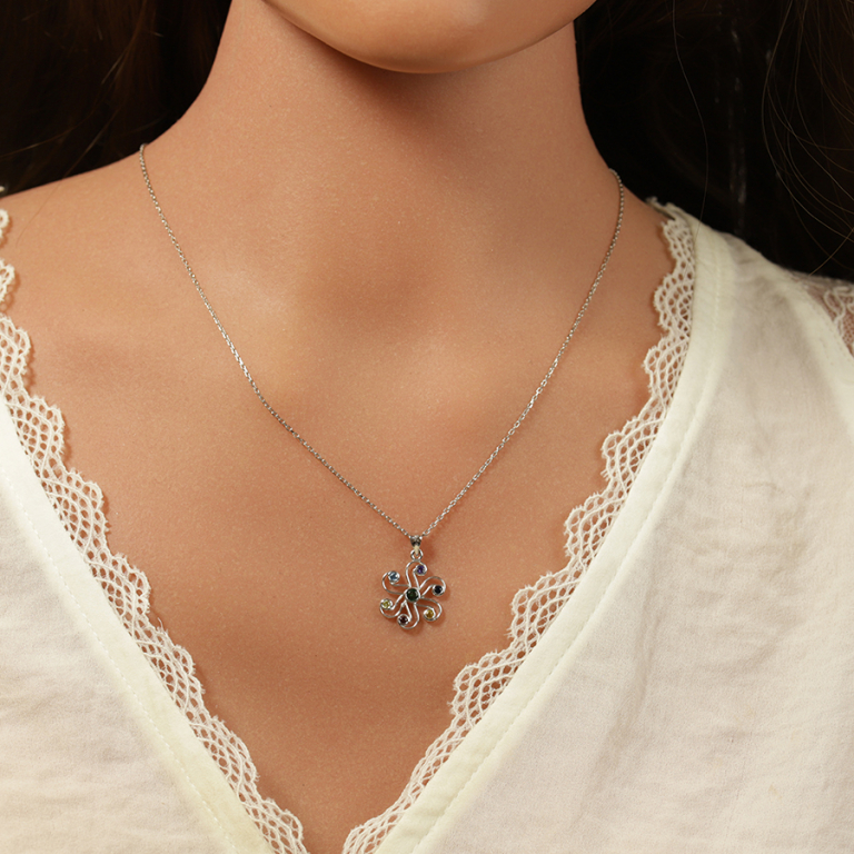 Collier en argent rhodié pendentif chakra 17mm 7 oxydes - 40+5cm - Vue 20