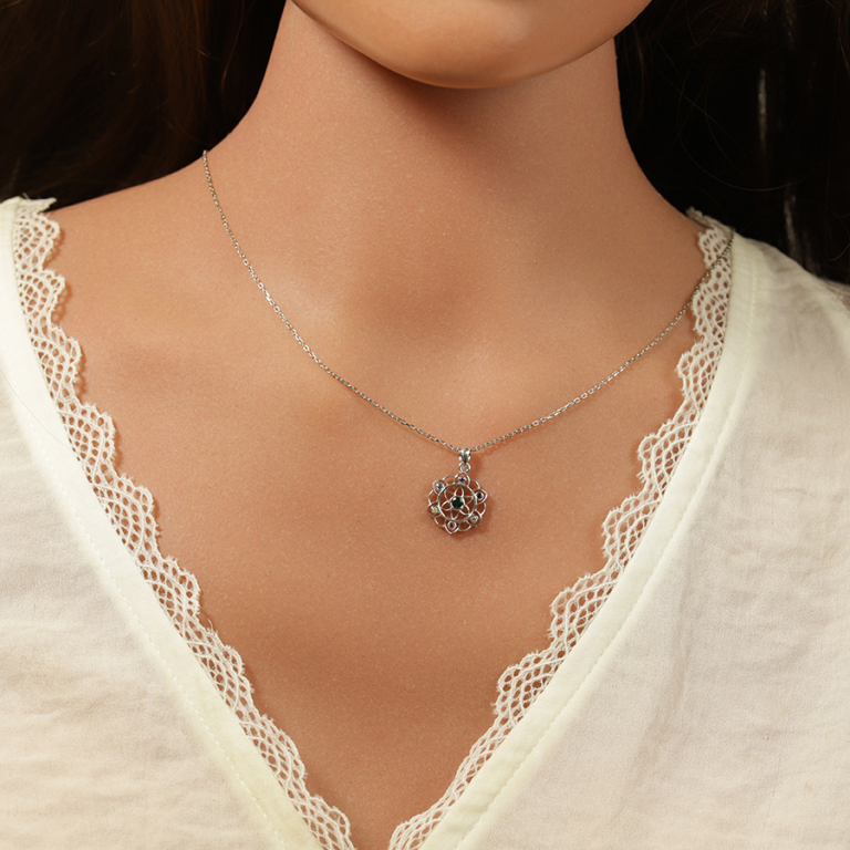 Collier en argent rhodié pendentif chakra 15mm 7 oxydes - 40+5cm - Vue 20