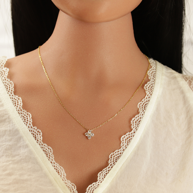 Collier en argent dor� fleur avec oxydes blancs sertis - 40+3cm - Vue 20