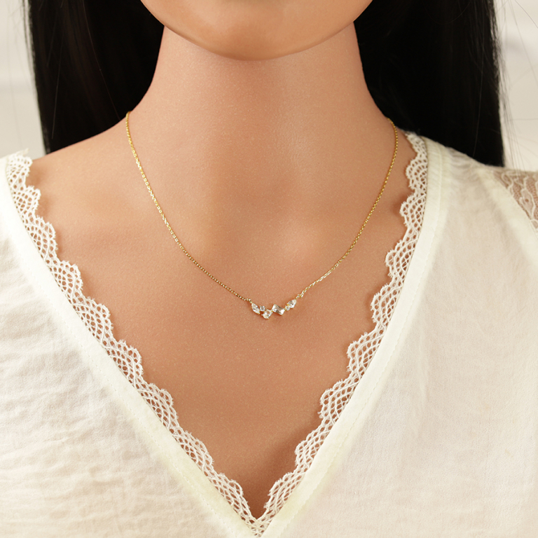 Collier en argent dor� avec oxydes blancs sertis - 40+3cm - Vue 20