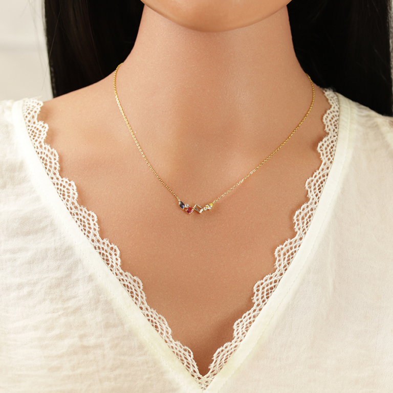 Collier argent rhodi� dor� avec pendentif compos� d\' oxydes multi couleurs de forme asym�trique serti - 40+3cm - Vue 20