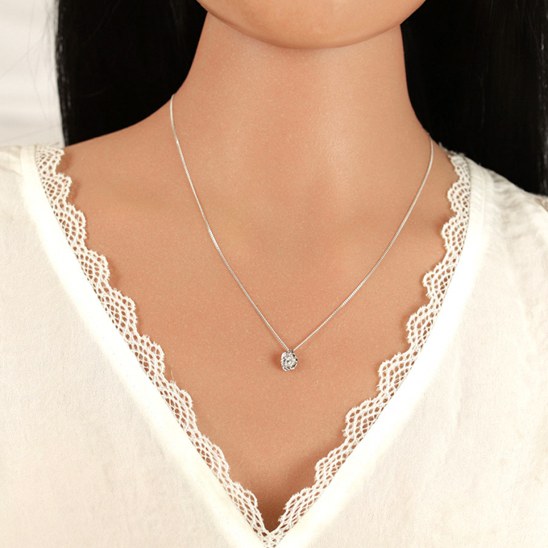 Collier en argent rhodi fleur 8.2mm avec oxyde taill en rose blanc serti - 42+3cm - Vue 20