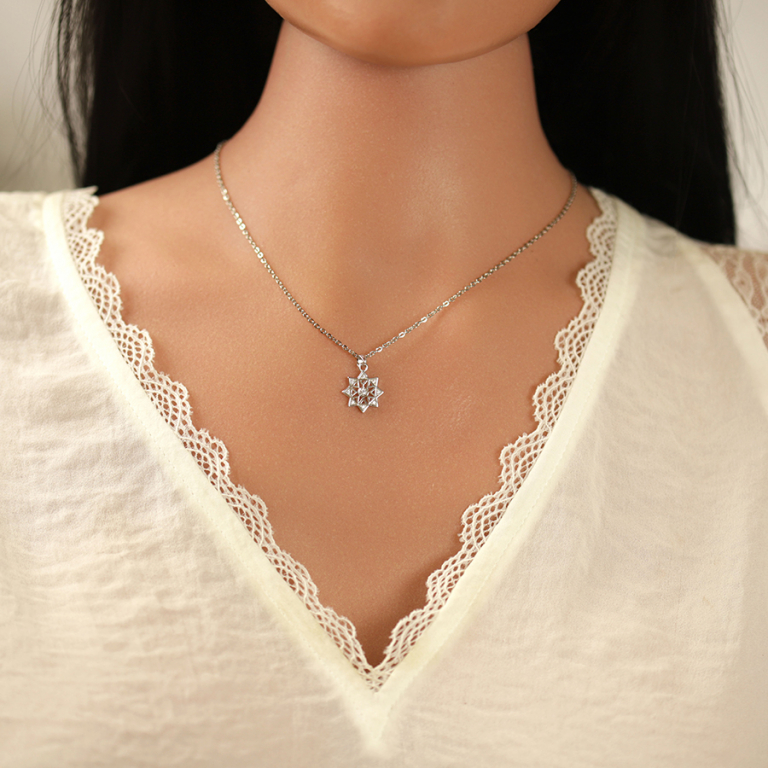 Collier en argent rhodi� pendentif forme �toile avec oxydes blancs sertis - 40+5cm - Vue 20