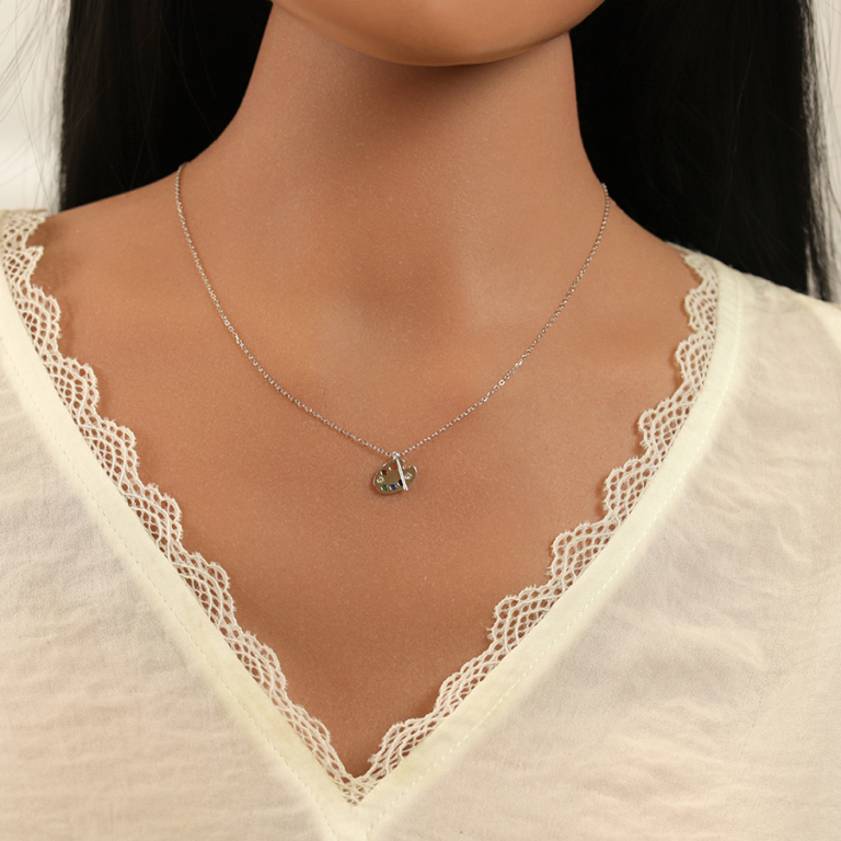 Collier en argent rhodi� avec palette de peinture - 40+4cm - Vue 20