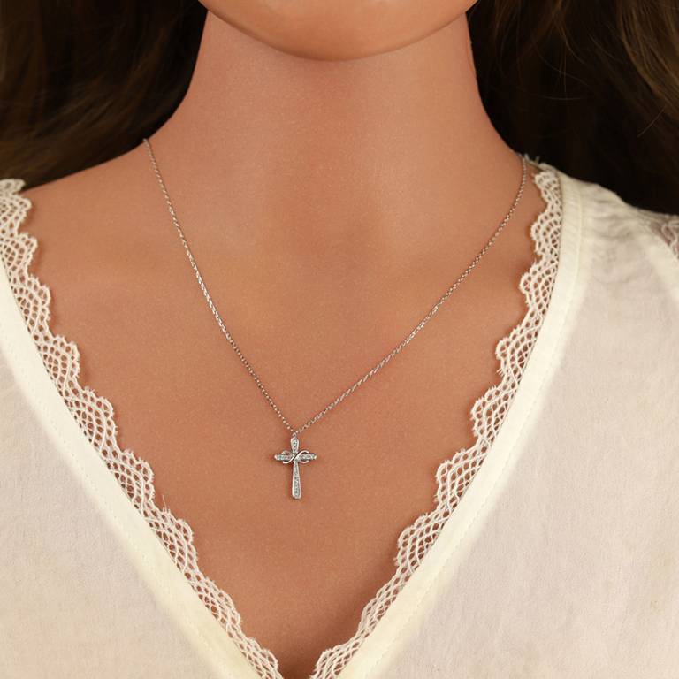 Collier en argent rhodi croix avec infini et oxydes blancs sertis - 40+2+2cm - Vue 20