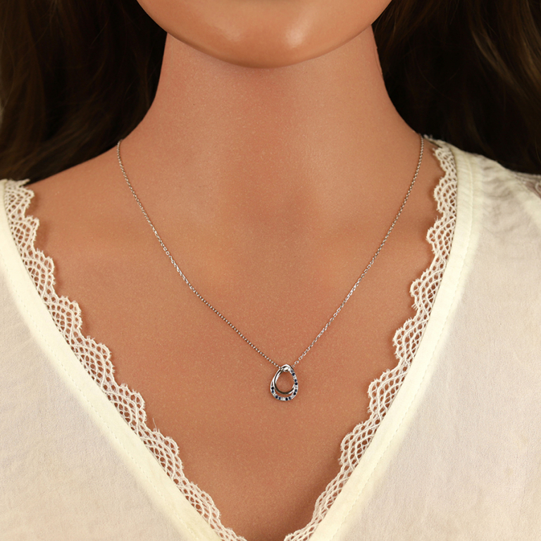 Collier en argent rhodi pendentif goutte par d\'oxydes bleus et blancs sertis - 40+2+2cm - Vue 20