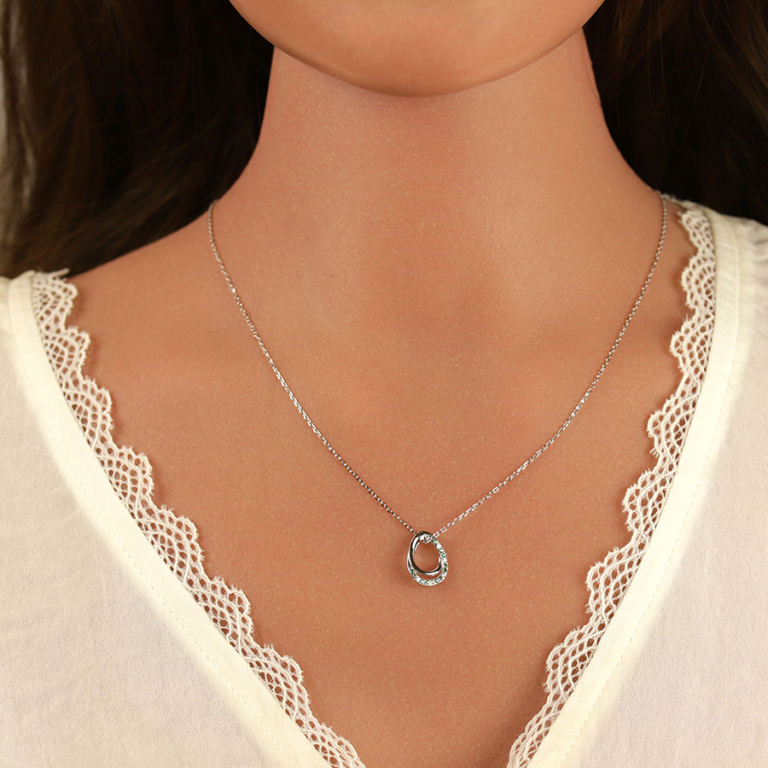 Collier en argent rhodi pendentif goutte par d\'oxydes verts et blancs sertis - 40+2+2cm - Vue 20