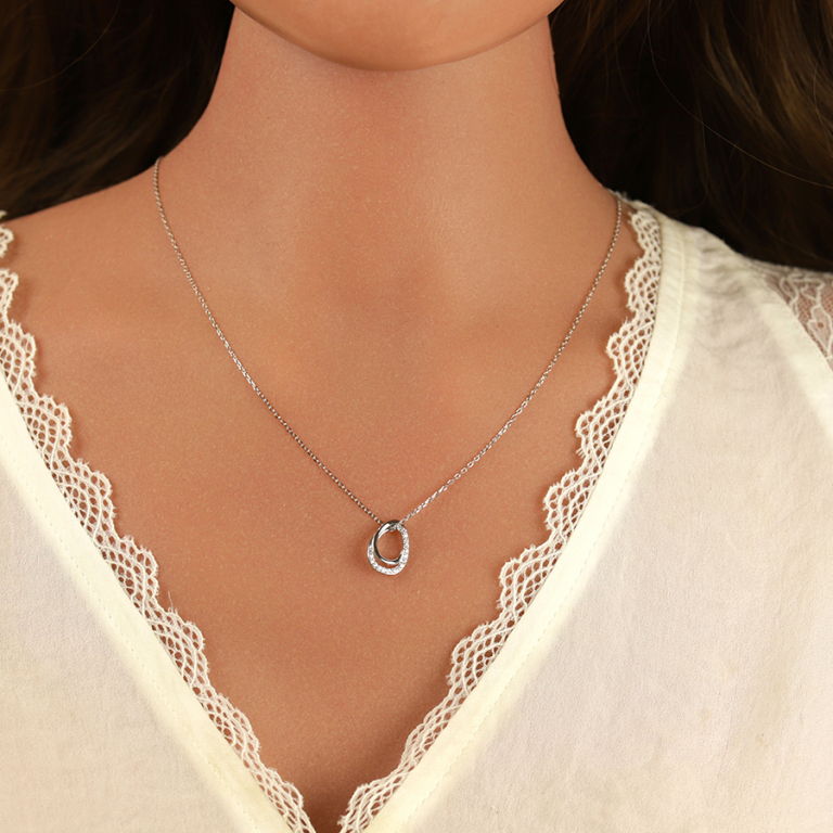 Collier en argent rhodi pendentif goutte par d\'oxydes blancs sertis - 40+2+2cm - Vue 20