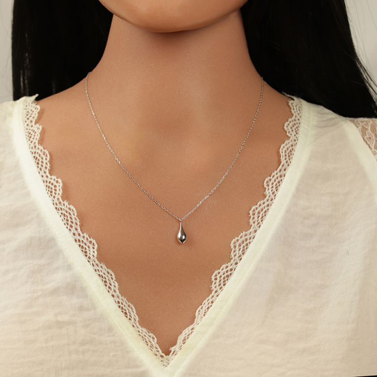 Collier en argent rhodi� pendentif goutte - 40+5cm - Vue 20