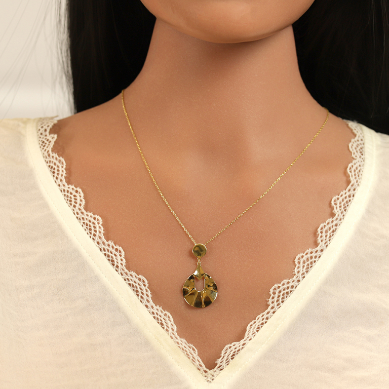 Collier en argent dor� avec pendentif forme g�ometrique - 40+5cm - Vue 20