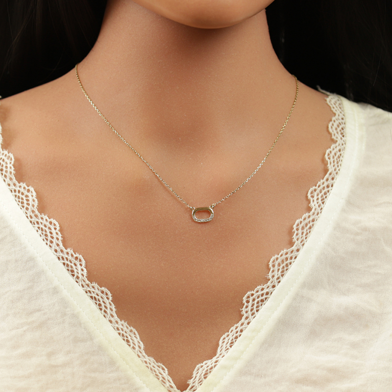 Collier en argent dor� avec oxydes blancs sertis - 40+5cm - Vue 20