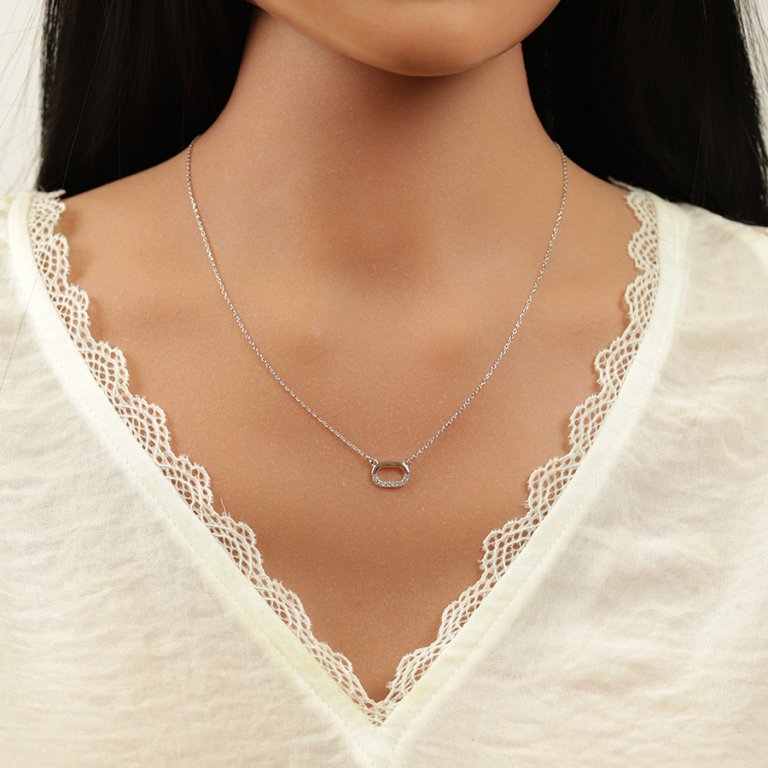 Collier en argent rhodi� avec oxydes blancs sertis - 40+5cm - Vue 20