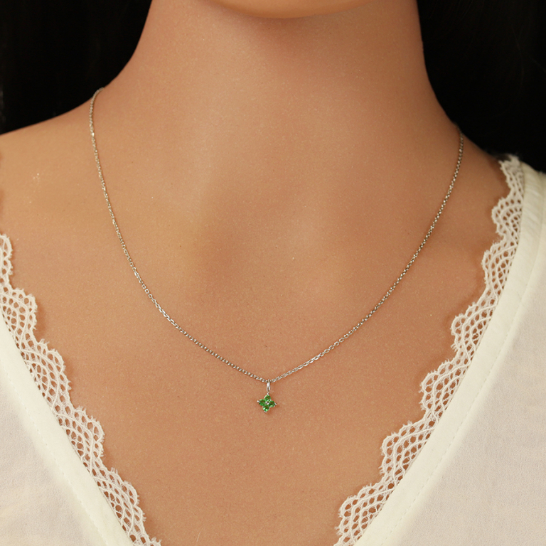 Collier en argent rhodi� pendentif fleur d\'oxydes verts -  38+4cm - Vue 20