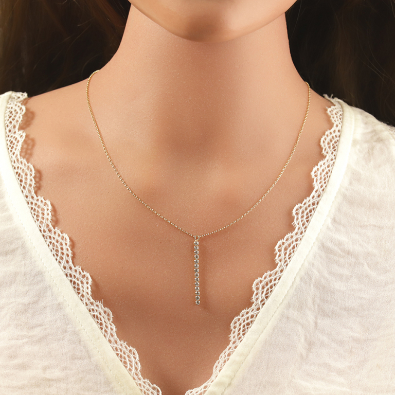 Collier en argent dor forme Y avec riviere d\'oxydes blancs sertis - 41+5cm - Vue 20