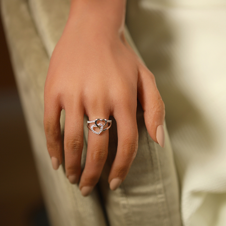 Bague en argent 2 coeurs et oxydes blancs - Vue 20