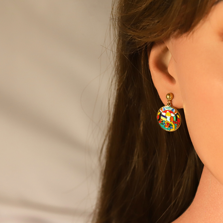 Boucles d\'oreille tige Stella Mia ronde en acier doré jaune résine multi couleur - Vue 20
