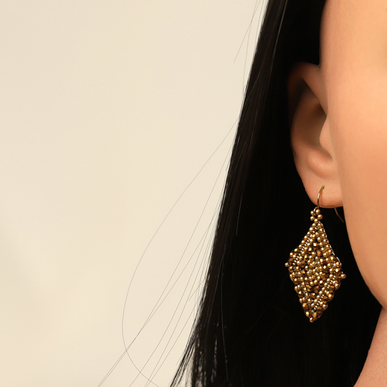 Boucles d\'oreille boh�me en acier dor� forme losange - Vue 20