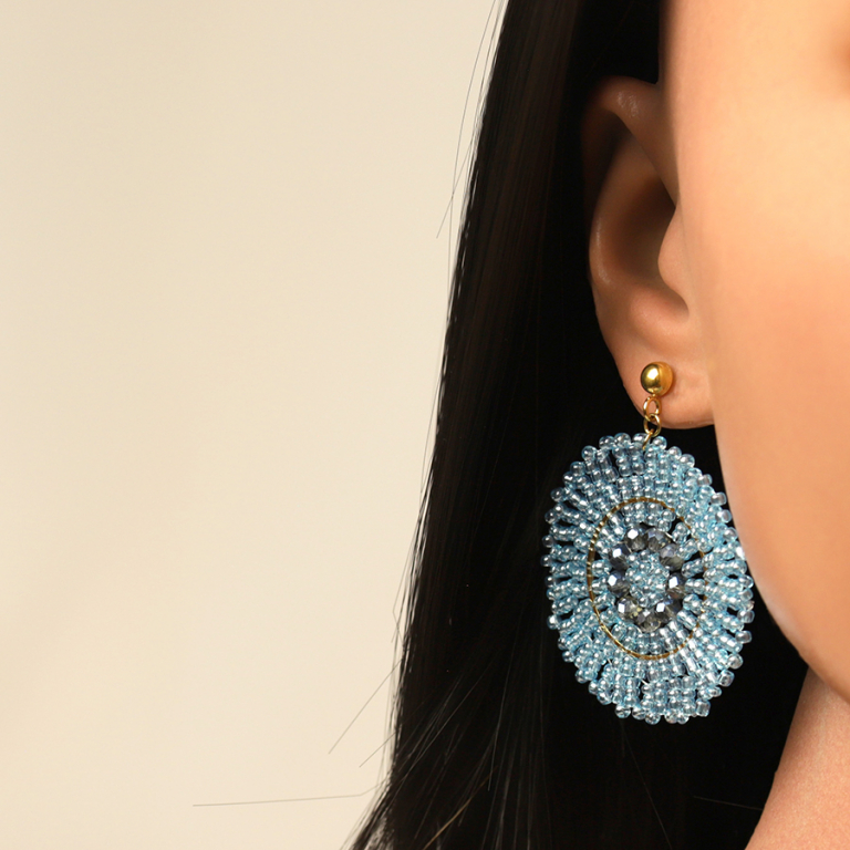 Boucles d\'oreille boh�me en acier dor� rond turquoise - 45mm - Vue 20