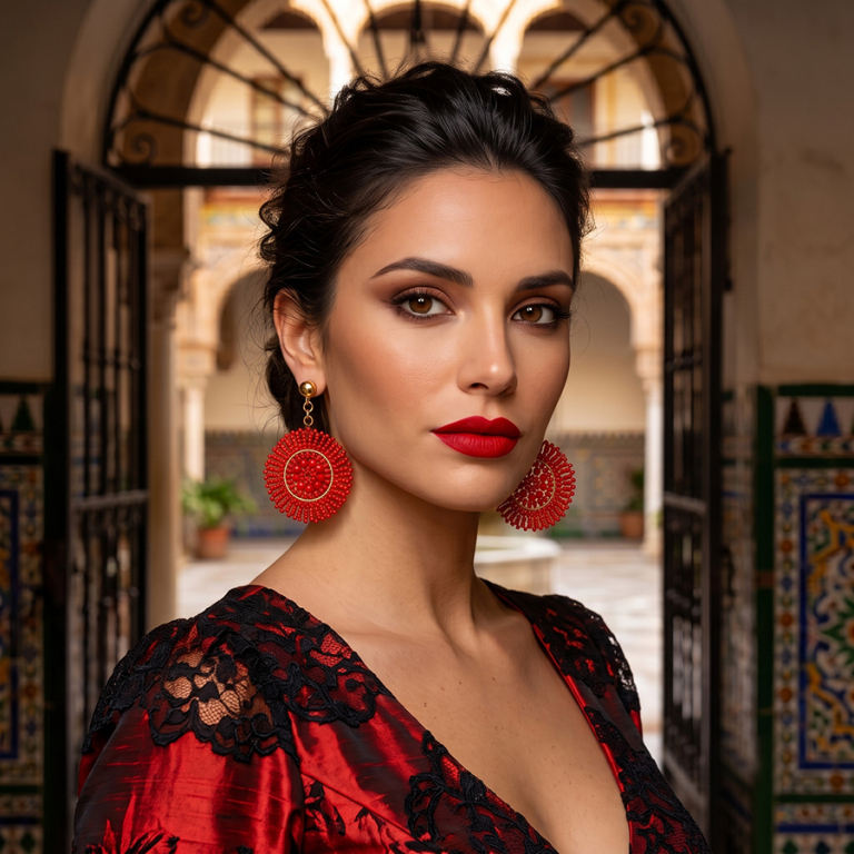 Boucles d\'oreille boh�me en acier dor� rond rouge - 45mm - Vue 20