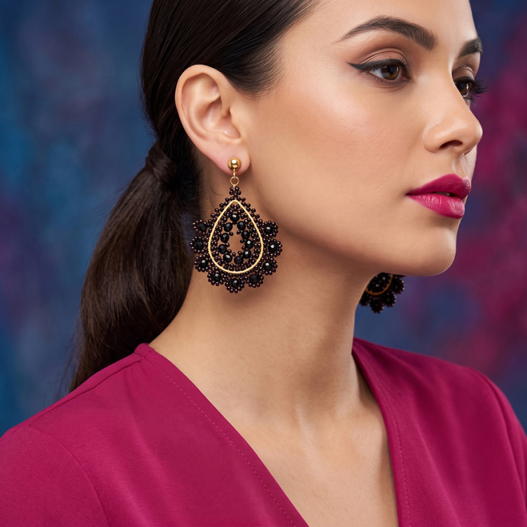 Boucles d\'oreille boh�me en acier dor� goutte couleur marine - Vue 20