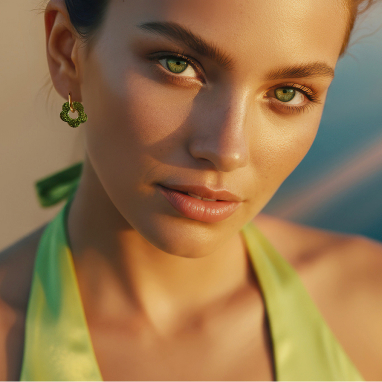 Cr�oles en acier dor� 15mm articul�e fleur en r�sine effet nuanc� - Vue 20