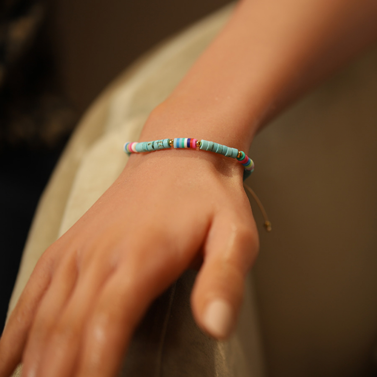 Bracelet en acier cordon coulissant rondelles turquoise imitation et caoutchouc colors - Vue 20