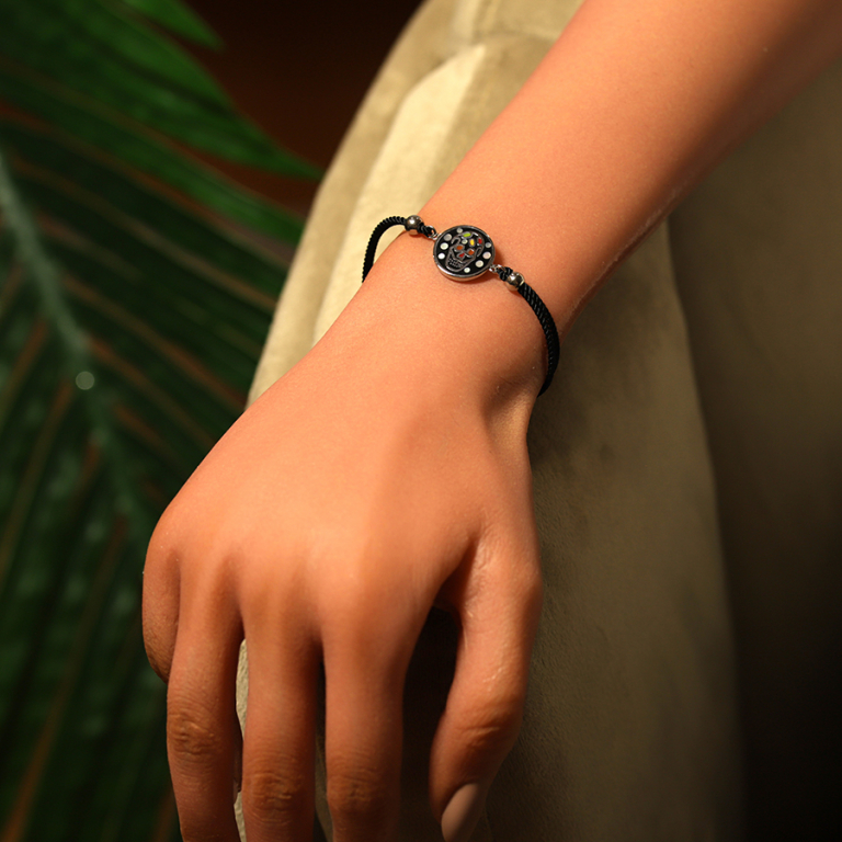 Bracelet Stella Mia en acier tête de mort résine multi couleur et nacre cordon noir - 16+3cm - Vue 20