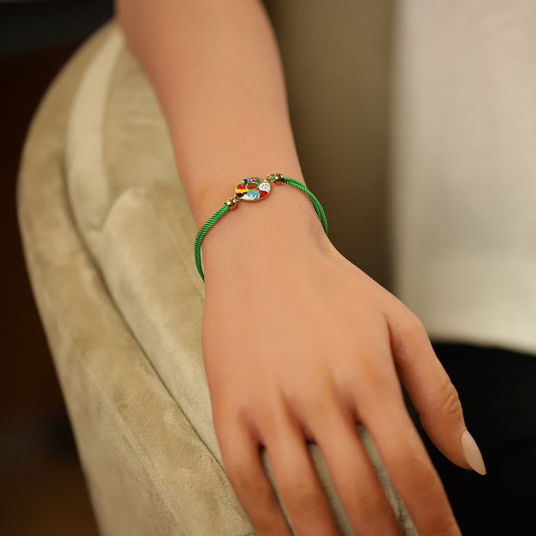 Bracelet Stella Mia en acier doré jaune avec anneau résine multi couleur cordon vert - 16+3cm - Vue 20