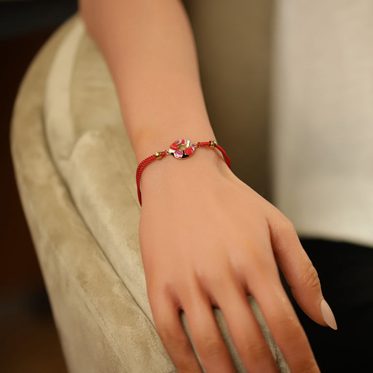 Bracelet Stella Mia en acier doré jaune résine rouge cordon rouge 16+3cm - Vue 20