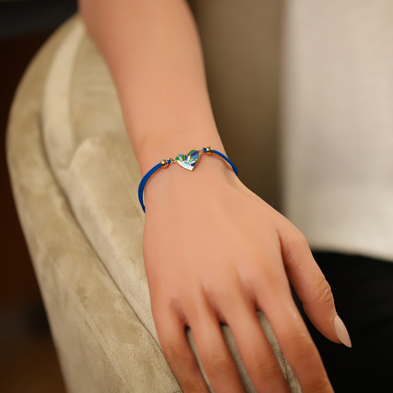 Bracelet Stella Mia en acier doré jaune coeur résine bleu vert cordon bleu turquoise - 16+3cm - Vue 20