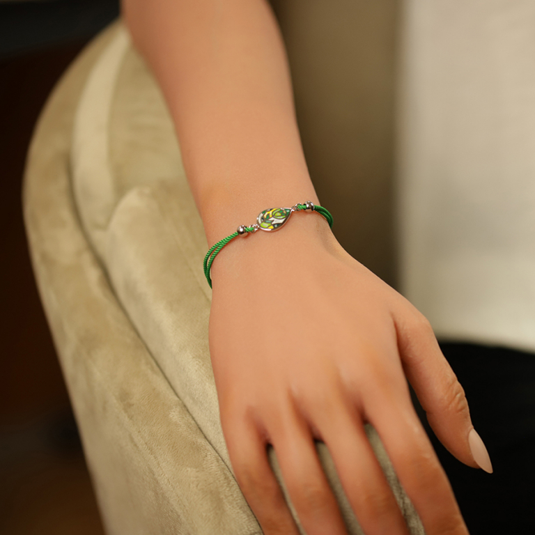 Bracelet Stella Mia en acier goutte nacre et résine bleue verte cordon vert - 16+3cm - Vue 20
