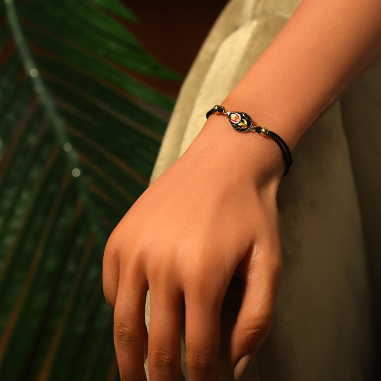 Bracelet Stella Mia en acier doré jaune goutte résine noire et rouge cordon noir - 16+3cm - Vue 20