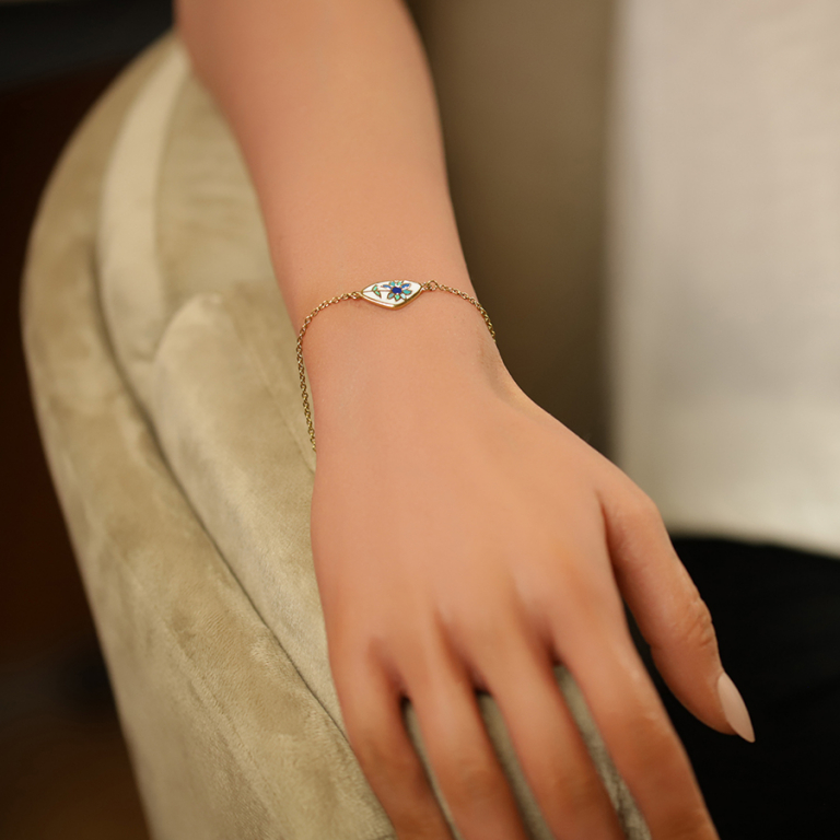 Bracelet stella mia en acier doré résine blanche avec fleur bleu - 16+3cm - Vue 20