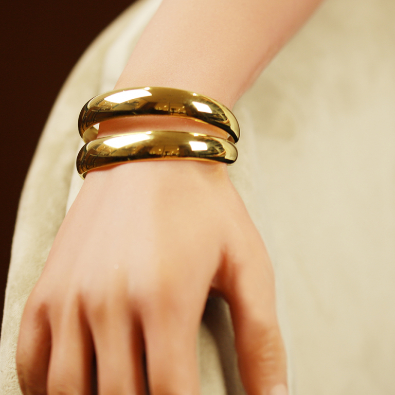 Bracelet en acier doré jaune double rang - 60mm - Vue 20