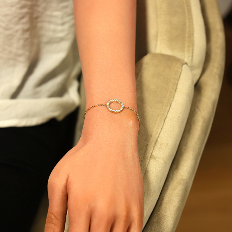 Bracelet en acier doré cercle avec contour d\'oxydes blancs - 16+3cm - Vue 20